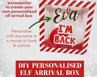 Personalised DIY Elf Arrival Box with Balloons & Name Label (no Elf included)