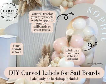 Create Your Own Curved Text Vinyl Decal Labels: Sticker for Arched Sailboard Backdrop