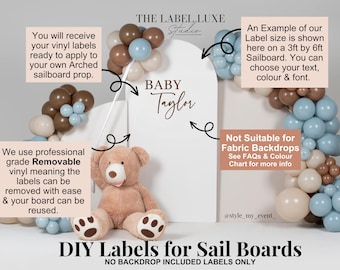 Gender Reveal Sailboard Vinyl Decal: DIY Baby Shower Arch Backdrop Sticker, Event Signage Label
