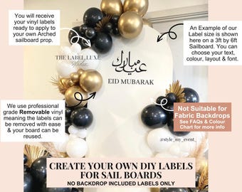 Eid Mubarak DIY Sailboard Labels: Arch Backdrop Sticker, Event Signage Vinyl Decal