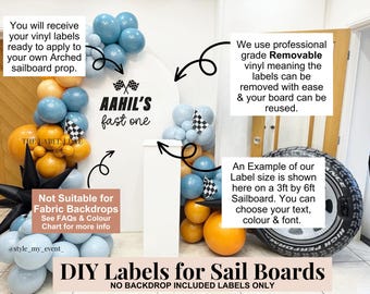 Fast One Racing Theme Birthday Sailboard Labels: DIY Arch Backdrop Sticker, Event Signage Vinyl Decal