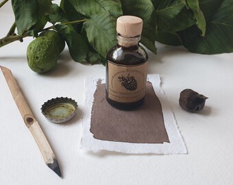 English Walnut and Rust Handcrafted Botanical Ink for Drawing and Calligraphy. Natural artisan inks handmade in Britain.