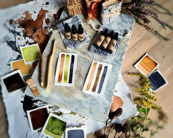 Caledonian Colors natürliche vegane Tinte Geschenkset mit handgemachtem Skizzenbuch; 3 botanische Tinten zum Skizzieren und Malen, Letterbox Kunst Geschenk