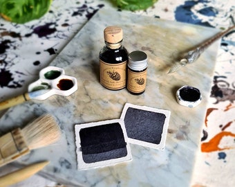 English Oak Acorn Grey natural botanical ink, handmade vegan ink for Painting, Drawing and Calligraphy. Plant-based artist's paint