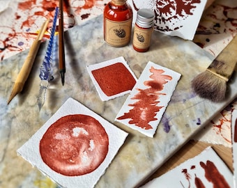 Clearwell Caves Red Ocher handgemachte natürliche Tusche, vegan-freundliche Aquarelltusche zum Malen, Zeichnen und Mischtechnik