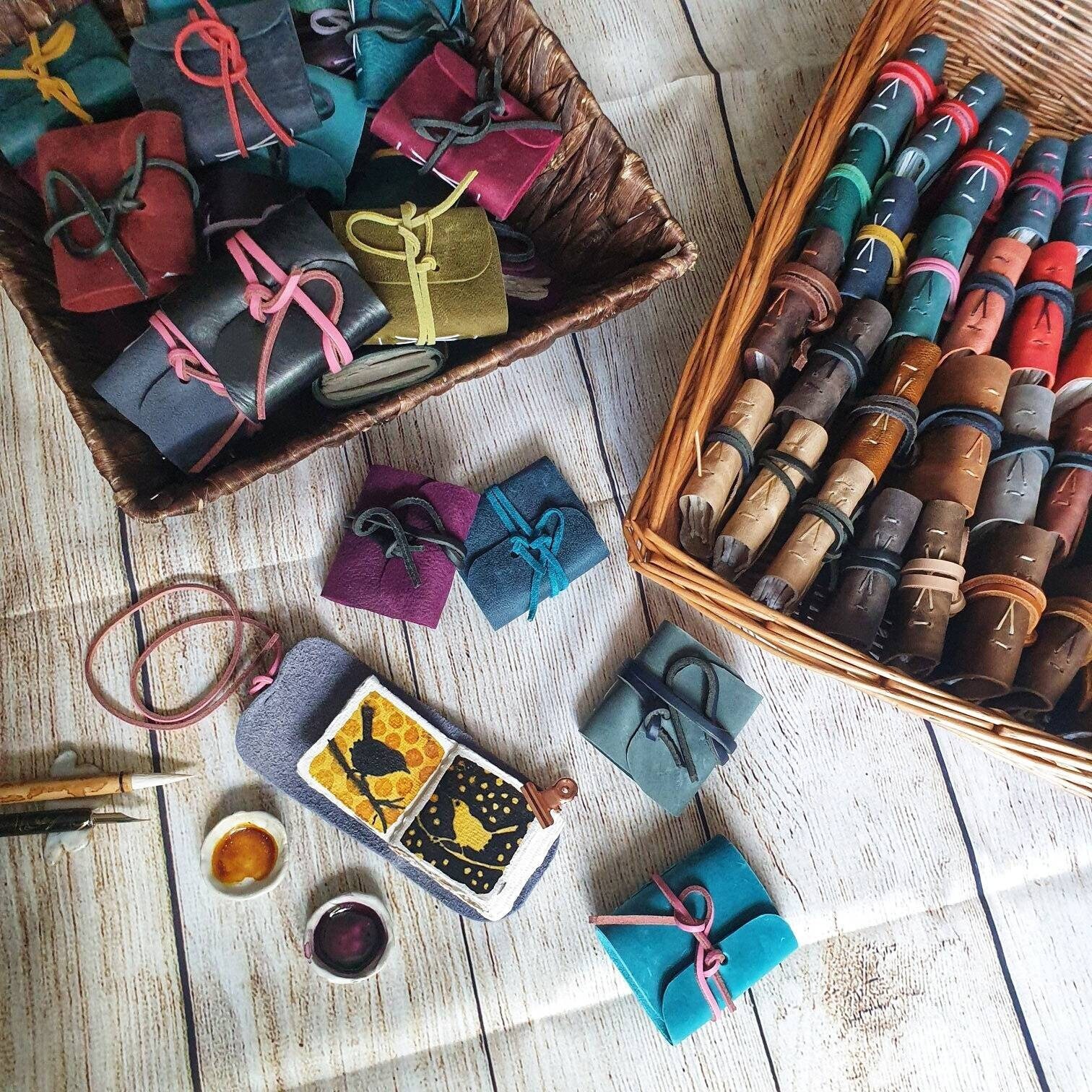 Tiny rustic upcycled leather handmade watercolour journals, mini wate…