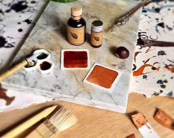 Encre botanique naturelle Horse Chestnut Russet rouge-orange, encre végétalienne faite à la main pour la peinture, le dessin et la calligraphie. Peinture d'artiste à base de plantes