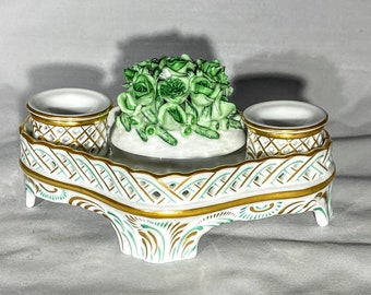HEREND Vintage Green Inkwell Garden Table