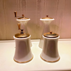 Mid Century Vintage Lenox Gold Salt & Pepper Mill Set of 4 - Large Olympia and Small Eternal Sets with Gold Gilding