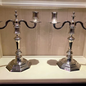 VINTAGE Pair of CHRISTOFLE Silver Candelabras, Dual Light, 20th Century