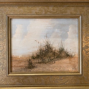 Signed Original Oil on Canvas, Seagulls over Beach Dune in Custom Frame