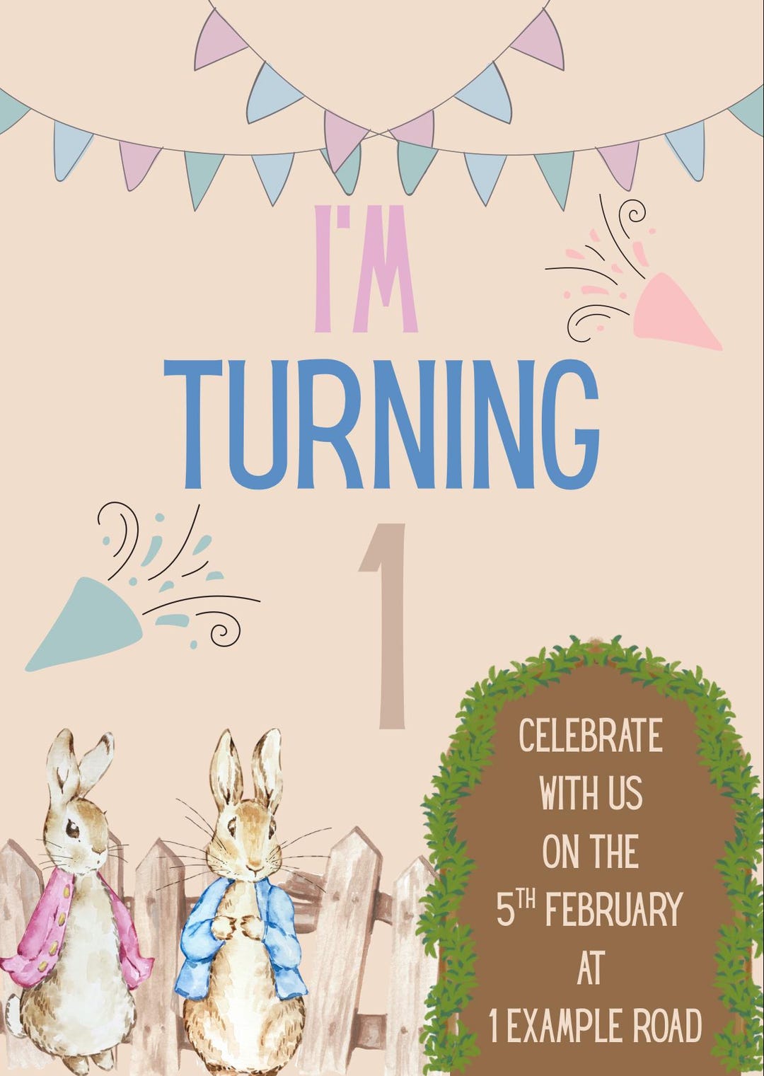 Editable Peter Rabbit Invitation for Kids, Birthday, Neutral, Cute ...