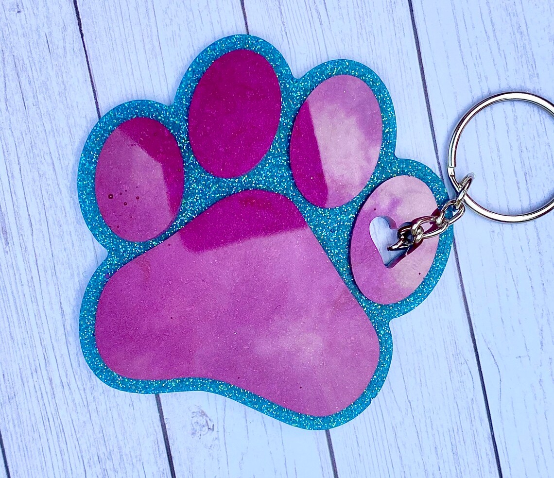 Paw Print Glitter Resin Keychain Resin Keychain Glitter Etsy