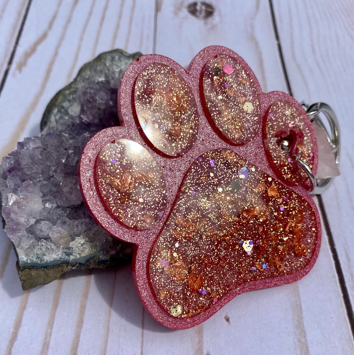 Paw Print Glitter Resin Keychain Resin Keychain Glitter Etsy