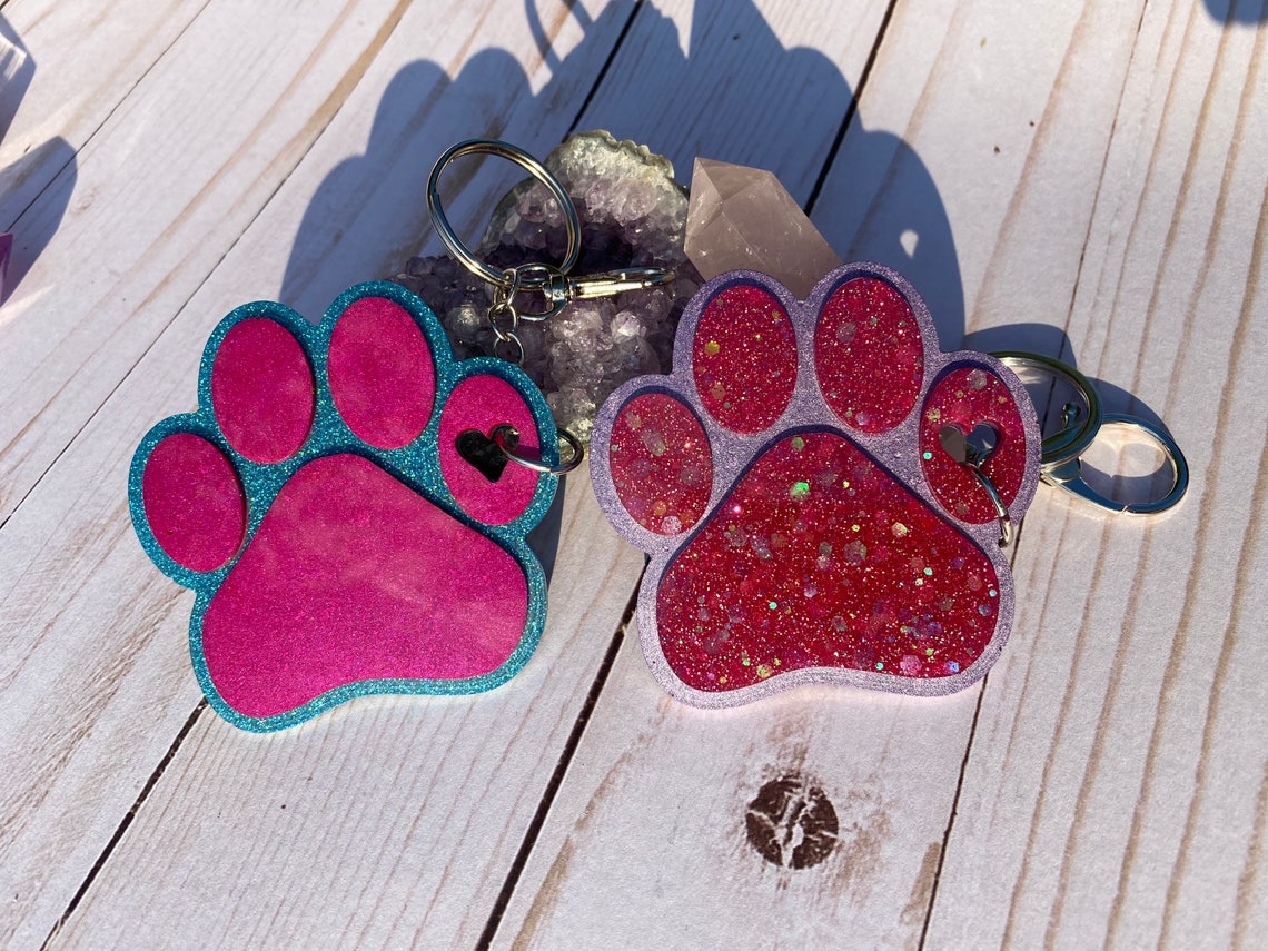 Paw Print Glitter Resin Keychain Resin Keychain Glitter Etsy