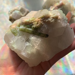 Green Tourmaline In Matrix / Green Tourmaline / Pink Tourmaline / Crystal Healing / Druzy Crystals/ Spiritual Decor
