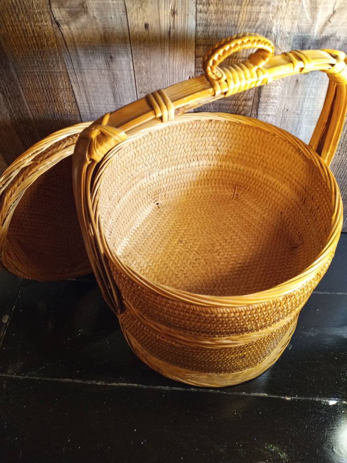 Vintage Chinese Wedding Basket 3 Piece Bamboo Wicker Two Etsy