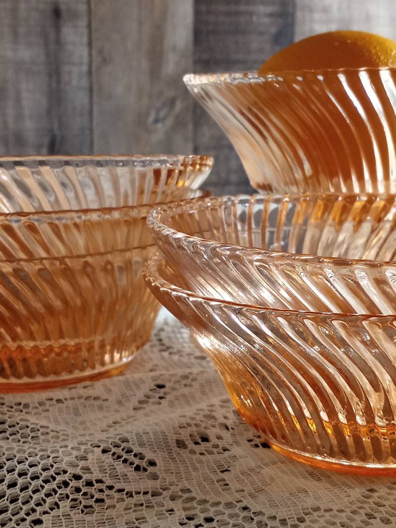 Pink Depression Glass Swirl Pattern Bowl Set of Six Etsy
