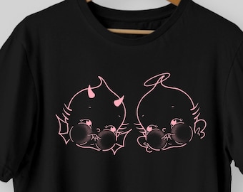 キューピー 善と悪 ユニセックス ブラック Tシャツ