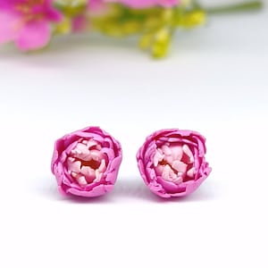 Rosa Pfingstrosen-Ohrstecker aus Polymer Clay 1 cm,  Sterlingsilber Ohrstecker