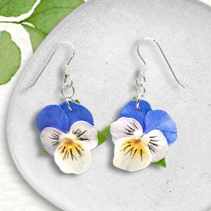 Pansy Earrings Blue , Summer Earrings, Colorful Earrings Flower Polymer Clay Jewelry Botanical Earrings, handmade gift for her, Pansies