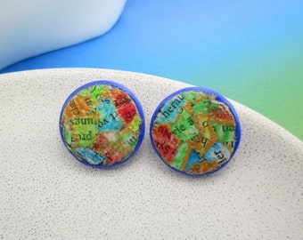 Round studs, earrings colourful, multicolour earrings, studs earrings, bright earrings, clips earrings,collage earrings, gift for mom