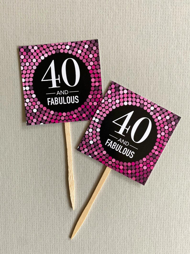 Forty 40 and Fabulous Sparkle Glitzy Birthday Cupcake Toppers Set of 12