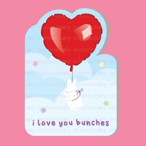 Tarjeta de felicitación - Tarjeta PERSONALIZABLE con forma de conejito, corazón, globo y nube - Tarjeta de San Valentín - Tarjeta de San Valentín creativa - Para él - Para ella - Tarjeta única
