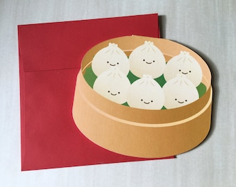 Greeting Card - Die Cut - Steamer Dumpling/Bao