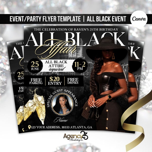 All Black Affair Flyer Template, Party Flyer, All Black Party Flyer, Party Flyer, Event Flyer, Party Invitation, All Black Template,