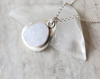Natural Druzy Agate Pendant, Metaphysical Gemstone Jewelry, Anniversary Gift for Her, Calming Jewelry Gift, Druzy Crystal Jewelry