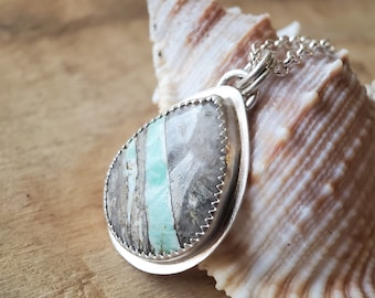 Natural Variscite Pendant, Silversmith Necklace, Anniversary Gift for Her, Healing Jewelry, Gifts For Her