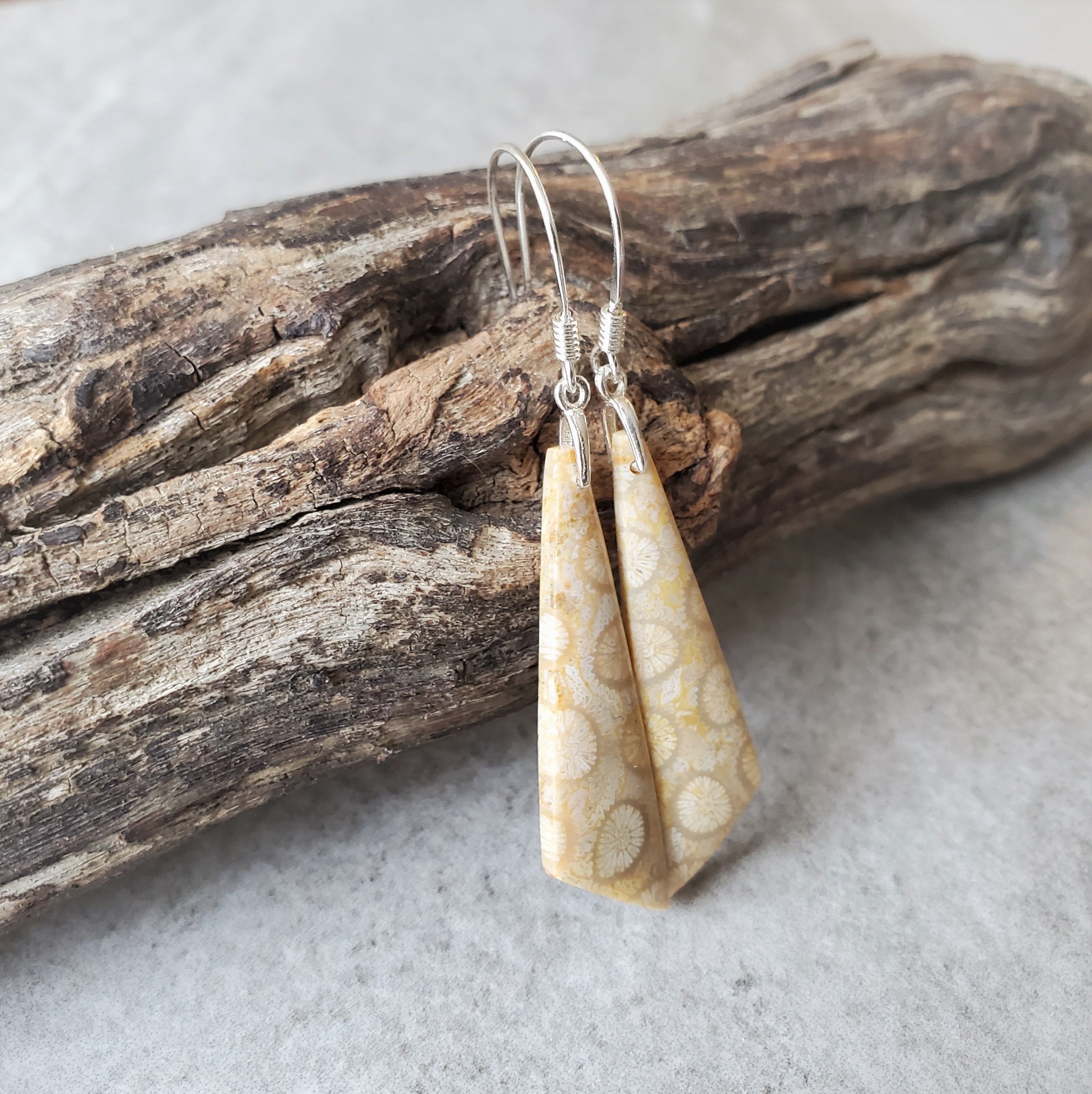 Fossil Coral Earrings Natural Stone Earrings Sterling Silver Etsy