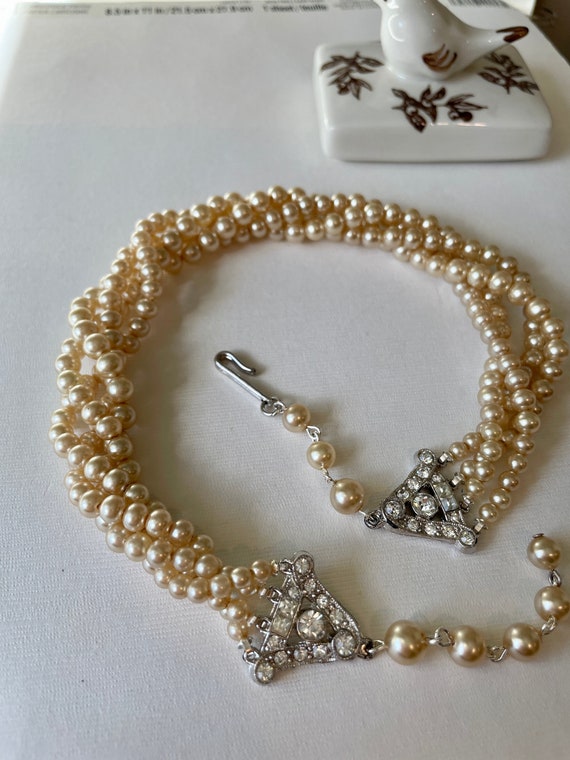 4 Strand Vintage Pearl Necklace Choker Style With 