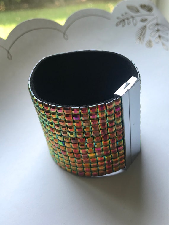 Statement Bracelet Disco Cuff Square Multi Color … - image 1