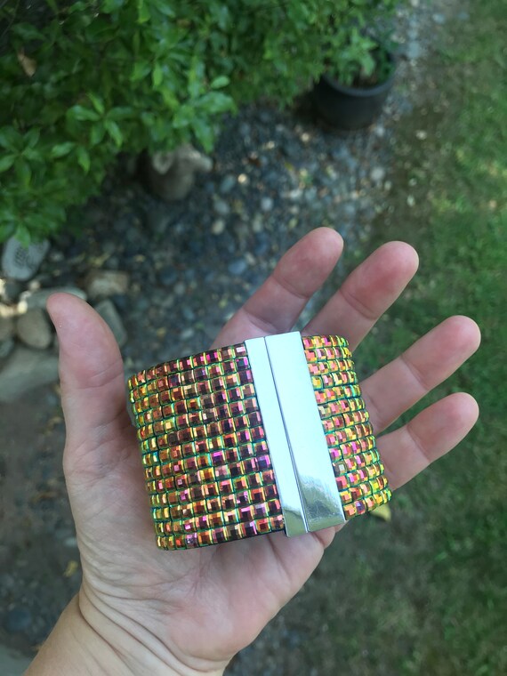 Statement Bracelet Disco Cuff Square Multi Color … - image 4