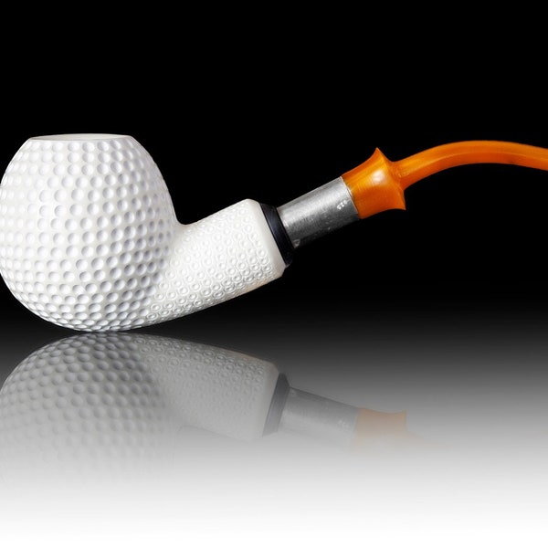 First Class Golf Ball Style Meerschaum Pipe, The Best Block Meerschaum, Hand Carved Pipe, Unsmoked Meerschaum, Original, 925 Sterling Silver