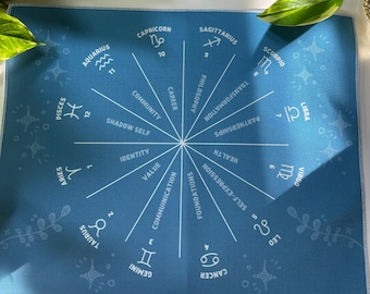 Astrology 12 House Casting Cloth | Charms, Pendulums, Runes | Divination & Ritual Cloth {Blue and White}