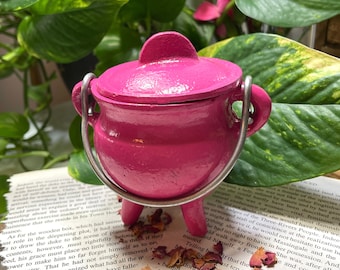 Pink Cast Iron Cauldron | Cauldron Burner Incense Resin Herbs | Witchy Pentacle Witch Tools