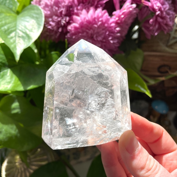 Fire and Ice Quartz Point | Crystal Gem Stone Tower Crackle Quartz Brazil | Purifying Cleansing Manifesting