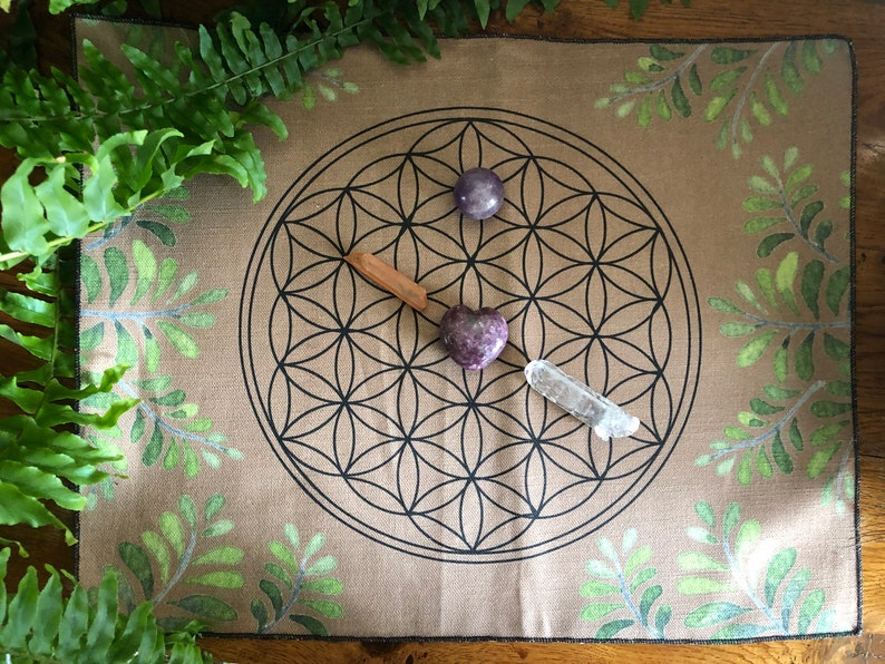 Crystal Grid Flower of Life Altar Cloth {Brown}