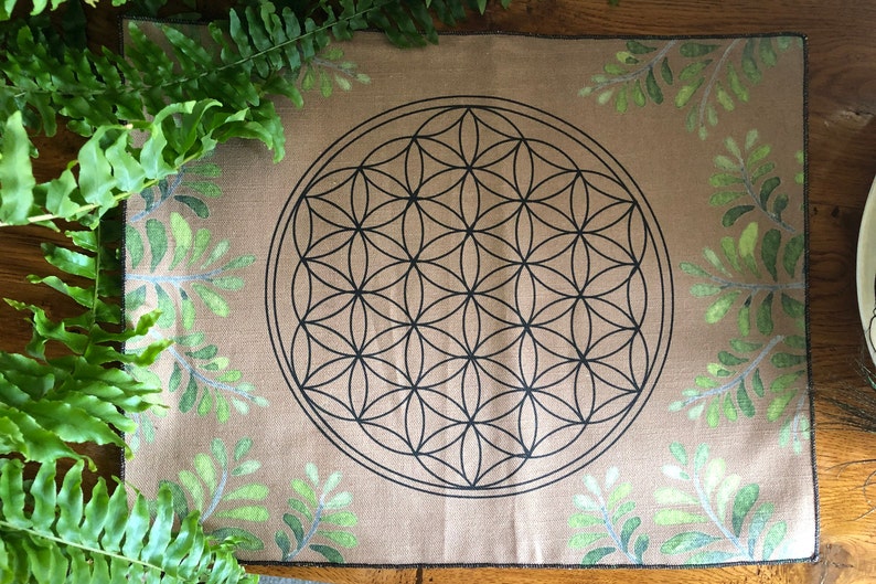 Crystal Grid Flower of Life Altar Cloth {Brown}