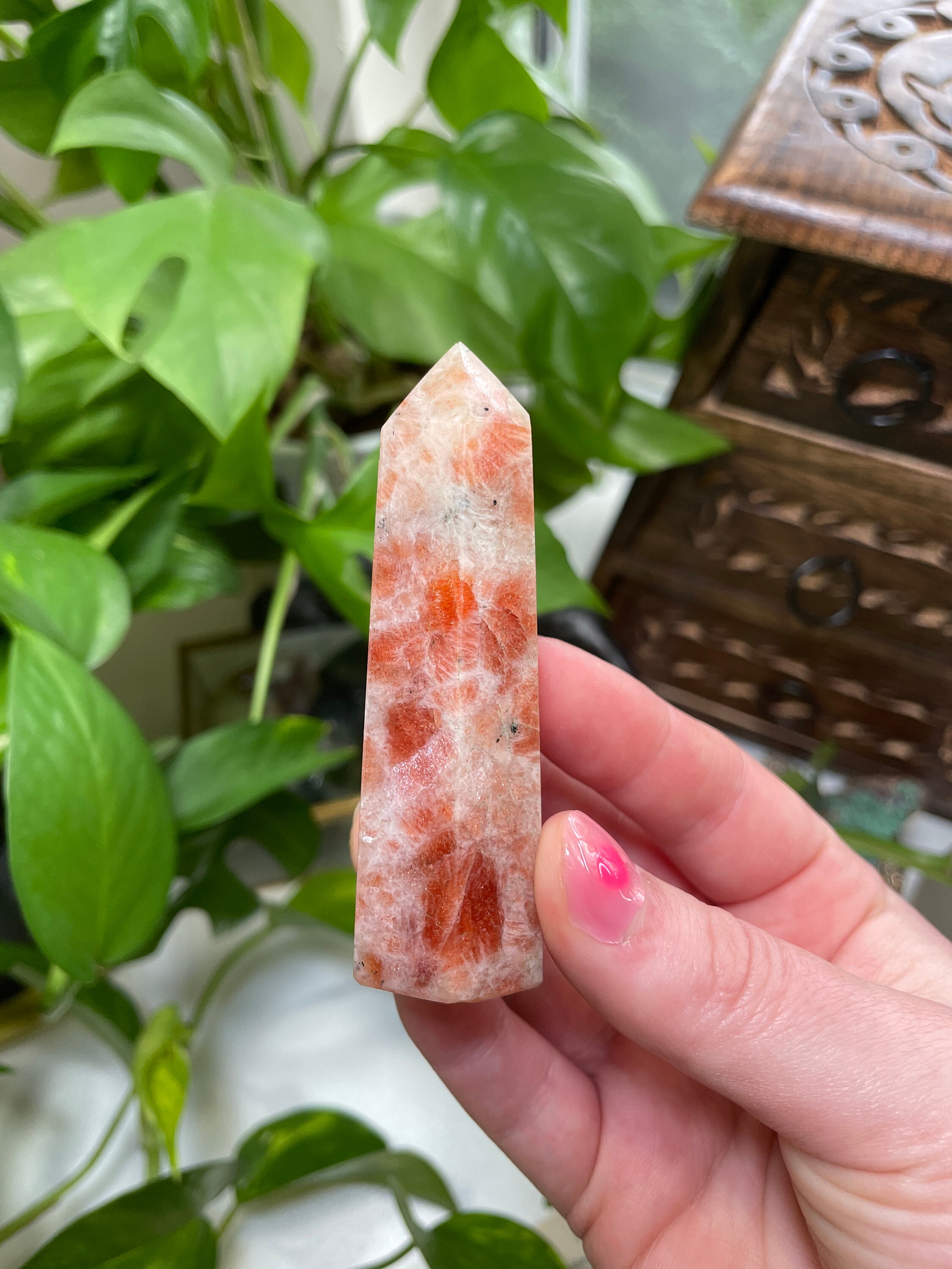 Sunstone Point | Mini Tower Point Self Standing Gemstone Generator | Natural Grounding Crystal Stone