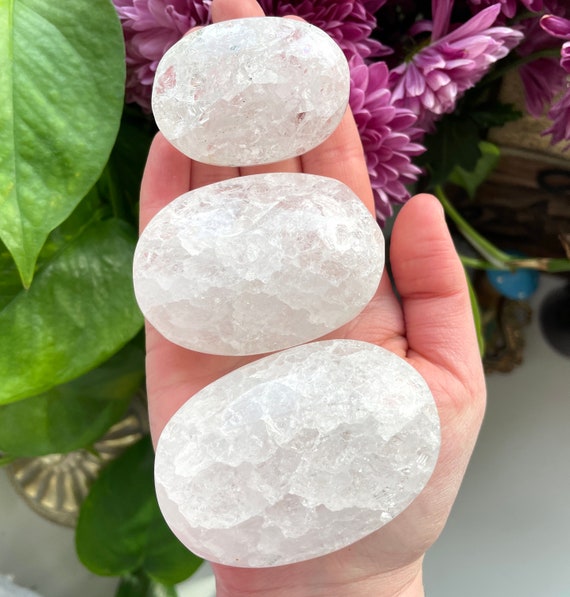 Fire and Ice Quartz Palm Stone | Crystal Gem Crackle Quartz Brazil | Purifying Cleansing Manifesting