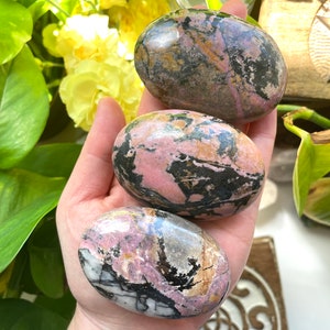 Rhodonite Palm Stone | Pakistan Manganese Gem Stone Crystal | High Quality Polished Heart Chakra | Choose Your Palm Stone
