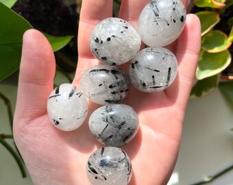 Tourmalinated Quartz Tumble: Polished Schorl, Protection Stone