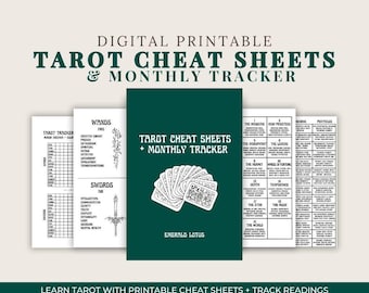 Zestaw ściągawek do kart Tarota: Znaczenia kart prostych i odwróconych, miesięczny tracker (do pobrania w wersji drukowanej)