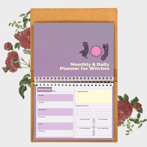 Monthly and Daily Planner for Witches | Monday Start or Sunday Start | Not Dated | Digital Instant Download Printable {Purple and Pink}