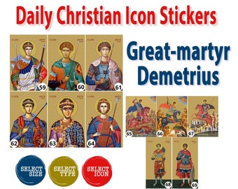 Naklejka z ikoną wielkiego męczennika Demetriusza (Demetriosa), tryskacza mirry z Salonik (Thessaloniki)