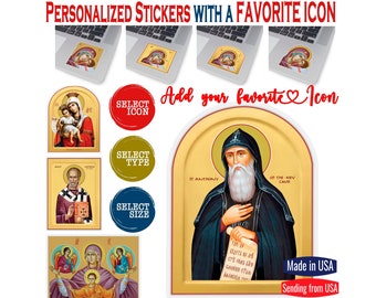 Stickers with a favorite Icon Abraham, Isaac and Jacob, Apostle Timothy, the Holy Myrrhbearing women